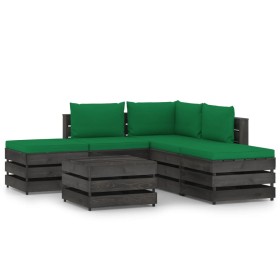 Garden furniture 6 pieces with gray impregnated wood cushions by vidaXL, Garden sets - Ref: Foro24-3068269, Price: 485,99 €, ...