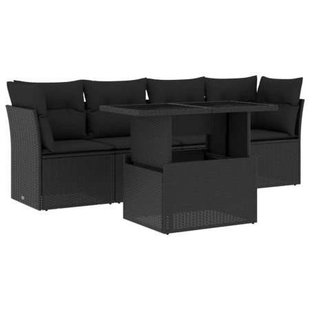 Set de muebles de jardín 5 pzas y cojines ratán sintético negro de vidaXL, Conjuntos de jardín - Ref: Foro24-3266345, Precio:...