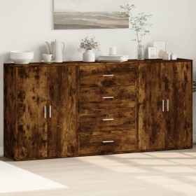 Sideboards 3 pcs engineered wood smoked oak 60x31x84 cm by vidaXL, Sideboards - Ref: Foro24-3276578, Price: 230,32 €, Discoun...