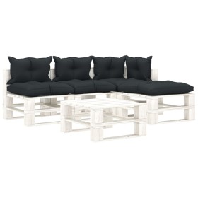 Garden pallet furniture 5 pcs wood anthracite cushions by vidaXL, Garden sets - Ref: Foro24-3052386, Price: 398,99 €, Discoun...