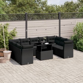 Gartensofa-Set 10-teilig mit schwarzen synthetischen Rattankissen von vidaXL, Gartensets - Ref: Foro24-3266815, Preis: 651,95...