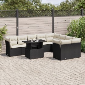 Gartensofa-Set 10-teilig mit schwarzen synthetischen Rattankissen von vidaXL, Gartensets - Ref: Foro24-3266836, Preis: 715,52...