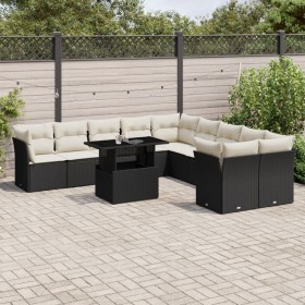 11-teilige Gartensofagarnitur und schwarze synthetische Rattankissen von vidaXL, Gartensets - Ref: Foro24-3266876, Preis: 775...