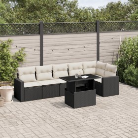 7-teiliges Gartensofa-Set mit schwarzen synthetischen Rattankissen von vidaXL, Gartensets - Ref: Foro24-3267286, Preis: 529,0...