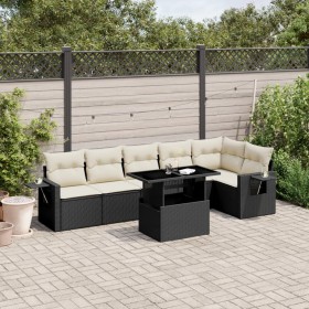 7-teiliges Gartensofa-Set mit schwarzen synthetischen Rattankissen von vidaXL, Gartensets - Ref: Foro24-3267916, Preis: 543,7...