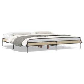 Estructura cama madera ingeniería metal roble Sonoma 200x200 cm de vidaXL, Camas y somieres - Ref: Foro24-844997, Precio: 112...