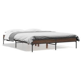 Estructura cama madera ingeniería metal marrón roble 140x190 cm de vidaXL, Camas y somieres - Ref: Foro24-845040, Precio: 106...