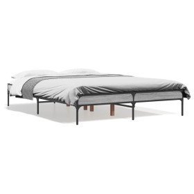 Estructura cama madera ingeniería metal gris Sonoma 120x190 cm de vidaXL, Camas y somieres - Ref: Foro24-845049, Precio: 97,9...