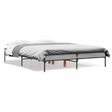 Sonoma gray metal engineered wood bed frame 120x190 cm by vidaXL, Beds and slatted bases - Ref: Foro24-845049, Price: 97,99 €...