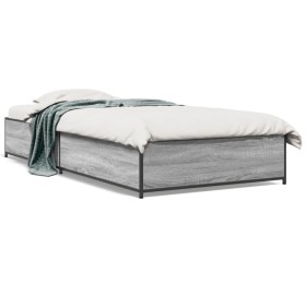 Estructura cama madera ingeniería metal gris Sonoma 75x190 cm de vidaXL, Camas y somieres - Ref: Foro24-845124, Precio: 80,99...