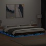 Bed frame with LED lights smoked oak wood 200x200 cm by vidaXL, Beds and slatted bases - Ref: Foro24-3281074, Price: 220,16 €...