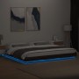 Bed frame with LED lights oak brown wood 180x200 cm by vidaXL, Beds and slatted bases - Ref: Foro24-3281083, Price: 221,53 €,...