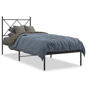 Bed frame with black metal headboard 75x190 cm by vidaXL, Beds and slatted bases - Ref: Foro24-376492, Price: 67,99 €, Discou...