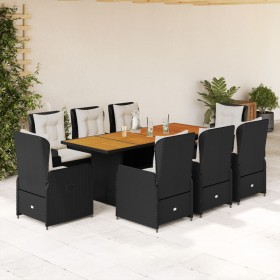 Set de comedor de jardín 9 pzas y cojines ratán sintético negro de vidaXL, Conjuntos de jardín - Ref: Foro24-3262780, Precio:...