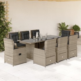 Set comedor de jardín 9 pzas cojines ratán sintético gris claro de vidaXL, Conjuntos de jardín - Ref: Foro24-3262796, Precio:...