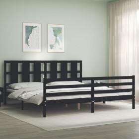 Double bed frame with black solid wood headboard by vidaXL, Beds and slatted bases - Ref: Foro24-3194135, Price: 176,99 €, Di...