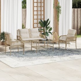 Gartensofa-Set mit Kissen, 4-teilig, beiges synthetisches Rattan von vidaXL, Gartensets - Ref: Foro24-368730, Preis: 351,42 €...