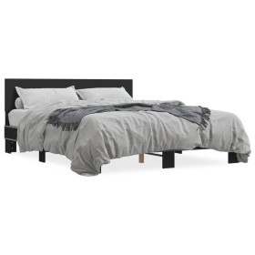 Engineered wood and black metal bed frame 160x200cm by vidaXL, Beds and slatted bases - Ref: Foro24-3280182, Price: 162,83 €,...