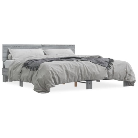 Estructura cama madera ingeniería metal gris Sonoma 180x200 cm de vidaXL, Camas y somieres - Ref: Foro24-3280180, Precio: 171...