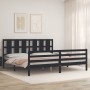 Double bed frame with black solid wood headboard by vidaXL, Beds and slatted bases - Ref: Foro24-3194135, Price: 176,99 €, Di...