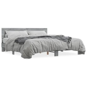 Estructura cama madera ingeniería metal gris Sonoma 200x200 cm de vidaXL, Camas y somieres - Ref: Foro24-3280175, Precio: 175...