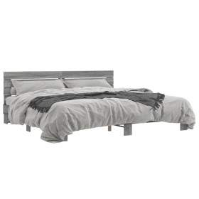 Estructura cama madera ingeniería metal gris Sonoma 180x200 cm de vidaXL, Camas y somieres - Ref: Foro24-3280135, Precio: 173...