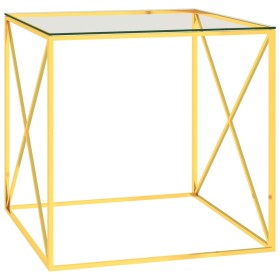 Mesa de centro acero inoxidable y vidrio dorada 55x55x55 cm de vidaXL, Mesas de centro - Ref: Foro24-289022, Precio: 97,99 €,...