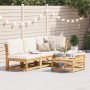 5-teiliges Gartenmöbel-Set mit Kissen aus massivem Akazienholz von vidaXL, Modulare Sofas für den Außenbereich - Ref: Foro24-...