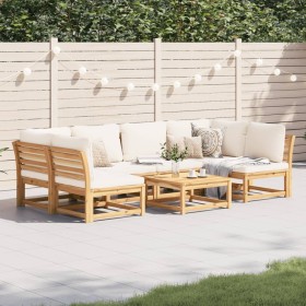 7-teiliges Gartenmöbel-Set mit Kissen aus massivem Akazienholz von vidaXL, Modulare Sofas für den Außenbereich - Ref: Foro24-...