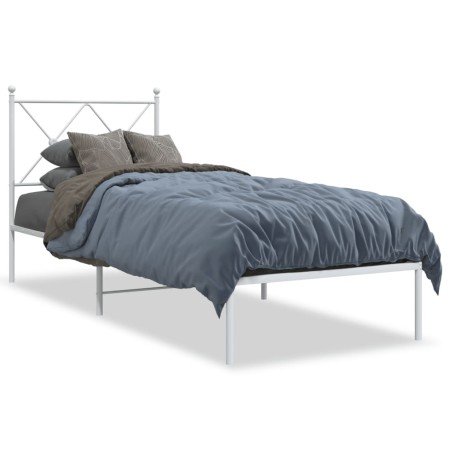 Metal bed frame with white headboard 75x190 cm by vidaXL, Beds and slatted bases - Ref: Foro24-376541, Price: 67,29 €, Discou...