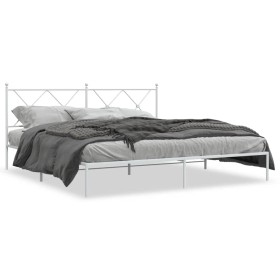 Metal bed frame with white headboard 180x200 cm by vidaXL, Beds and slatted bases - Ref: Foro24-376555, Price: 117,48 €, Disc...