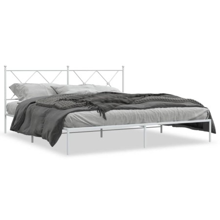 Estructura de cama de metal con cabecero blanco 180x200 cm de vidaXL, Camas y somieres - Ref: Foro24-376555, Precio: 117,99 €...