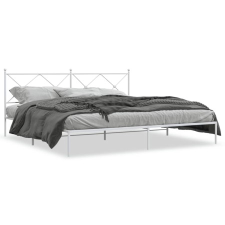 Metal bed frame with white headboard 193x203 cm by vidaXL, Beds and slatted bases - Ref: Foro24-376557, Price: 119,71 €, Disc...