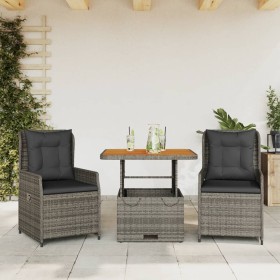 Gartenstühle und Tisch mit Kissen 3 Stück graues PE-Rattan von vidaXL, Gartensets - Ref: Foro24-3262768, Preis: 317,21 €, Rab...