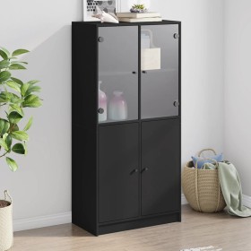 Tall sideboard with black engineered wood doors 68x37x142 cm by vidaXL, Sideboards - Ref: Foro24-3295865, Price: 134,44 €, Di...