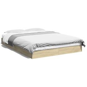 Estructura de cama madera de ingeniería roble Sonoma 135x190 cm de vidaXL, Camas y somieres - Ref: Foro24-842044, Precio: 86,...