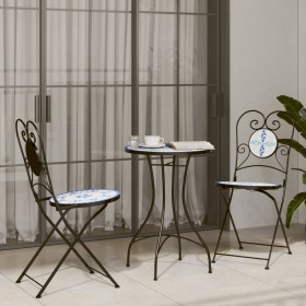 Blau-weißes Bistro-Set aus Keramik und Eisenmosaik von vidaXL, Gartensets - Ref: Foro24-3216353, Preis: 205,99 €, Rabatt: %