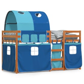 Bunk bed with curtains solid blue pine wood 90x200 cm by vidaXL, Beds and slatted bases - Ref: Foro24-3284037, Price: 193,75 ...