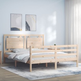 Double bed frame with solid wood headboard by vidaXL, Beds and slatted bases - Ref: Foro24-3194056, Price: 152,58 €, Discount: %