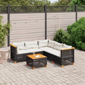 6-teilige Gartensofagarnitur und schwarze synthetische Rattankissen von vidaXL, Gartensets - Ref: Foro24-3261830, Preis: 468,...