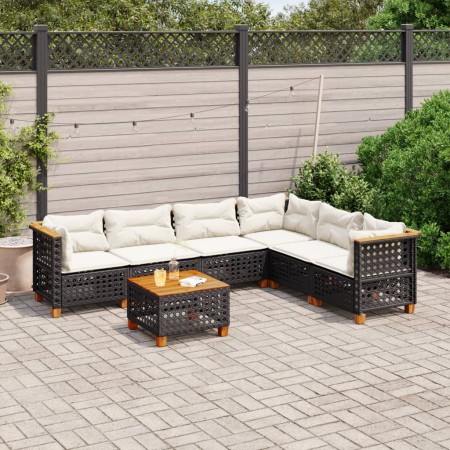 7-teiliges Gartensofa-Set mit schwarzen synthetischen Rattankissen von vidaXL, Gartensets - Ref: Foro24-3261866, Preis: 547,4...