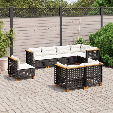 Set de sofás de jardín 8 piezas y cojines ratán sintético negro de vidaXL, Conjuntos de jardín - Ref: Foro24-3261902, Precio:...