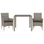 Set comedor jardín 3 pzas y cojines ratán sintético vidrio gris de vidaXL, Conjuntos de jardín - Ref: Foro24-3278555, Precio:...