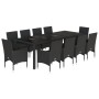 Set comedor jardín 11 pzas cojines ratán sintético vidrio negro de vidaXL, Conjuntos de jardín - Ref: Foro24-3278588, Precio:...