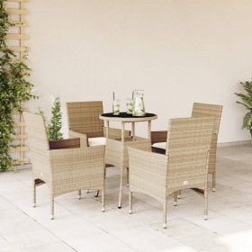 Garten-Essgruppe, 5-teilig, mit Kissen aus beigem synthetischem Rattan aus Glas von vidaXL, Gartensets - Ref: Foro24-3278626,...