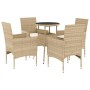 Set comedor jardín 5 pzas cojines ratán sintético vidrio beige de vidaXL, Conjuntos de jardín - Ref: Foro24-3278626, Precio: ...