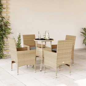 Set comedor jardín 5 pzas cojines ratán sintético vidrio beige de vidaXL, Conjuntos de jardín - Ref: Foro24-3278624, Precio: ...