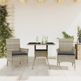 Garden dining set 3 pieces and light gray glass PE rattan cushions by vidaXL, Garden sets - Ref: Foro24-3278611, Price: 193,5...