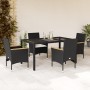 Set comedor jardín 5 pzas cojines ratán sintético vidrio negro de vidaXL, Conjuntos de jardín - Ref: Foro24-3278647, Precio: ...