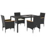 Set comedor jardín 5 pzas cojines ratán sintético vidrio negro de vidaXL, Conjuntos de jardín - Ref: Foro24-3278647, Precio: ...